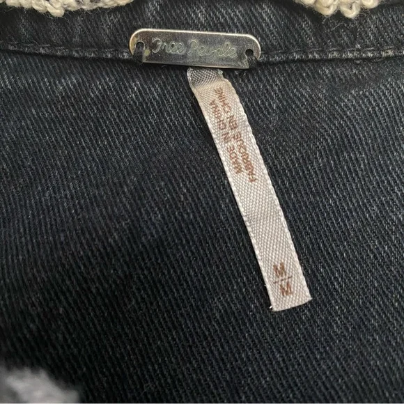 Free People Hooded Denim Knit Jacket in Dark Blue/Black with Gray Medium - Picture 2 of 10